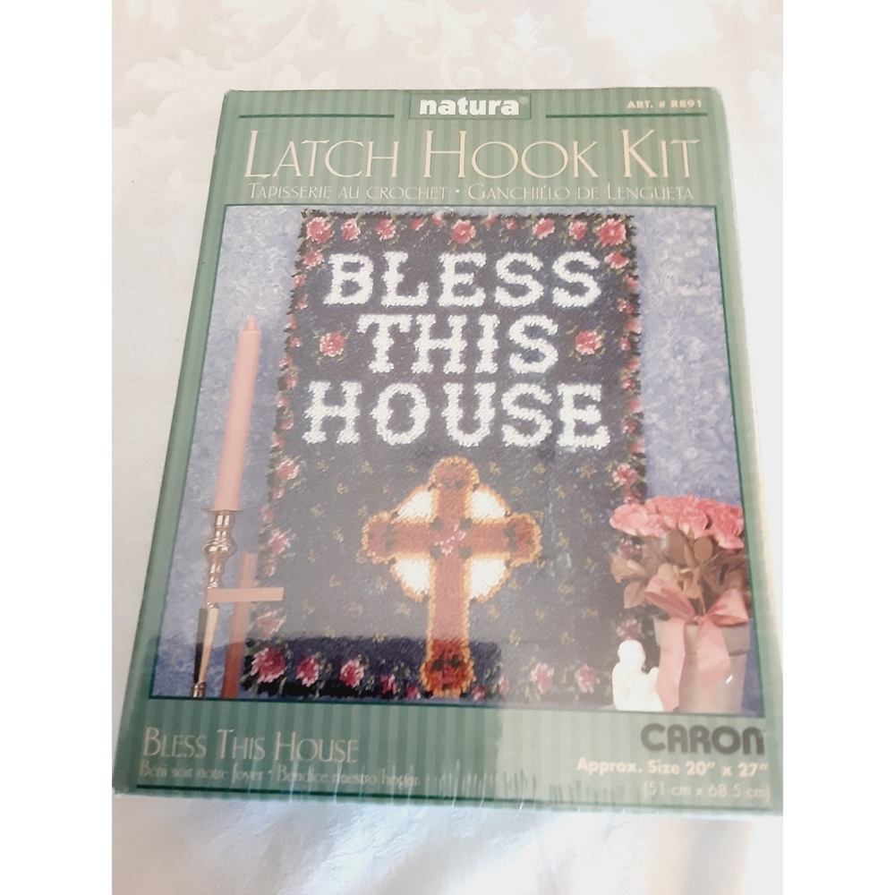 BLESS THIS HOUSE Latch Hook Kit #R891 Natura CARON Approx. 20 x 27 Inches Sealed